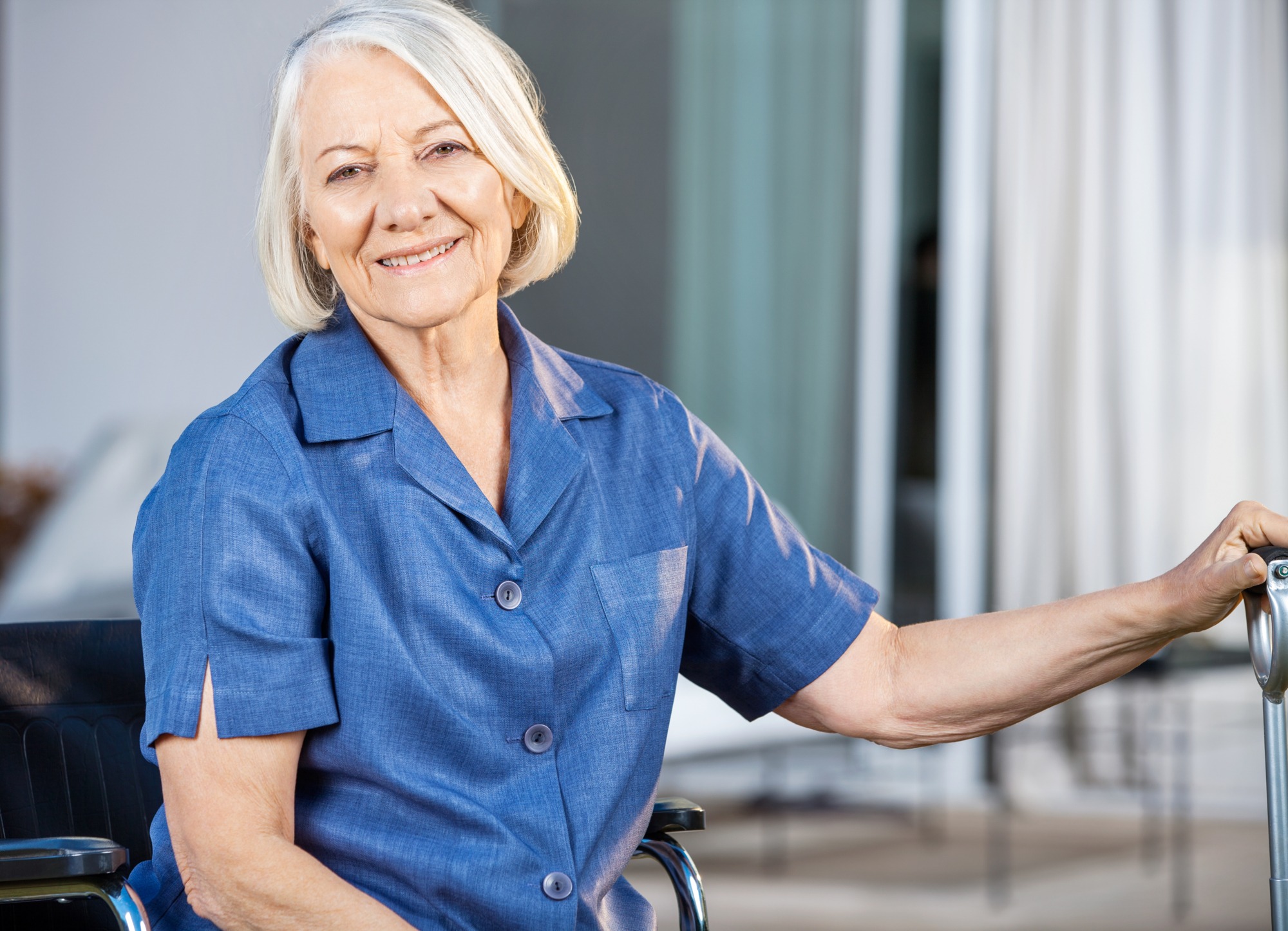 elderly woman in blue